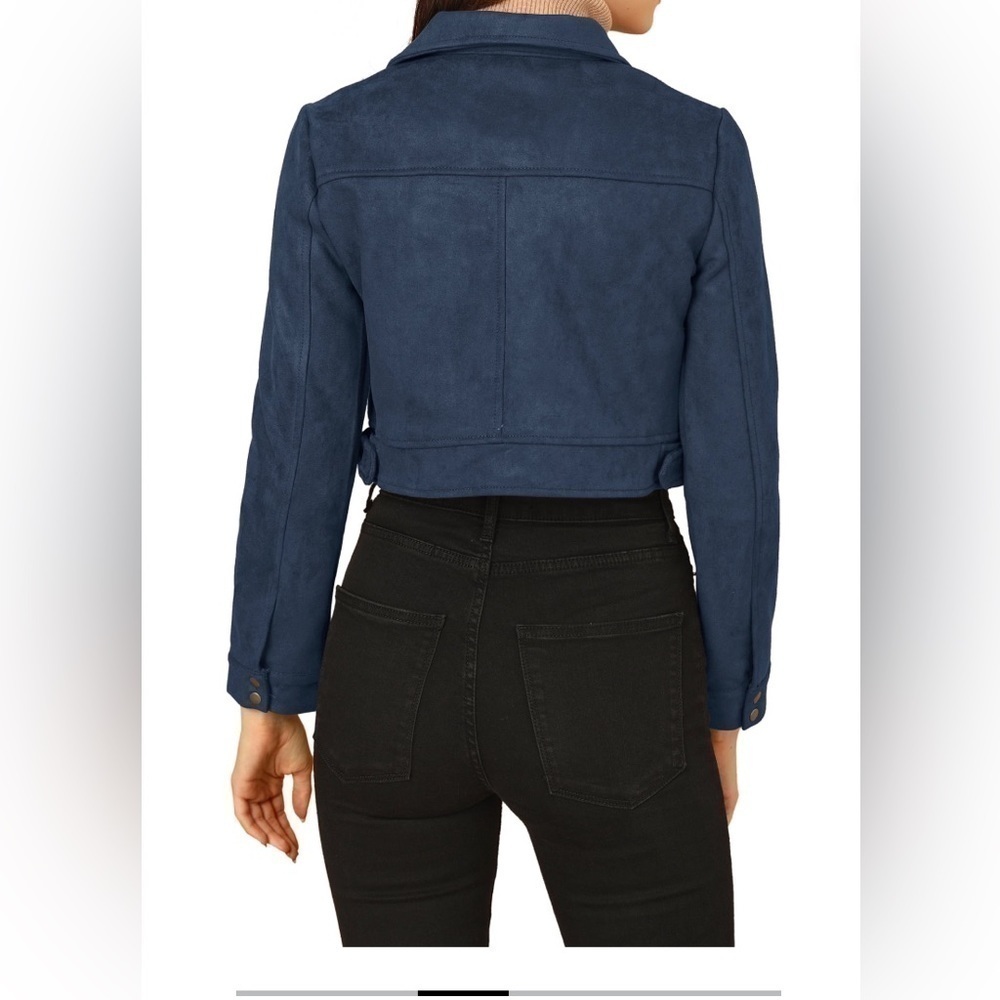 Allegra K Vegan Suede Cropped Moto Jacket S - Picture 2 of 8